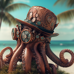 Steampunk Octopus on the Beach